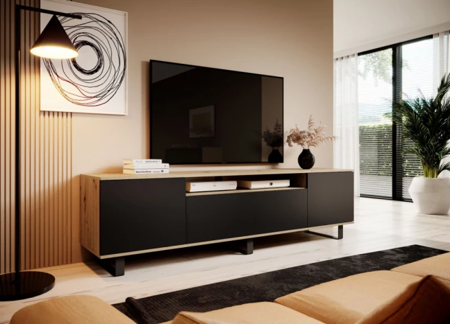 TV skříňka Log 200 dub artisan / černá - kovové nohy