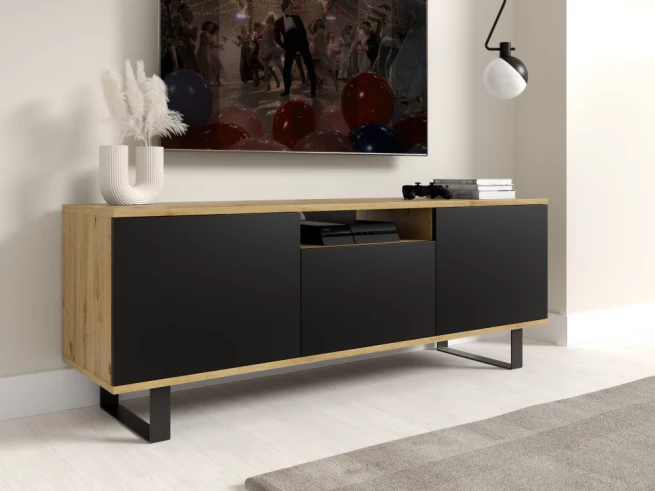 TV skříňka Log 150 dub artisan / černá - kovové nohy