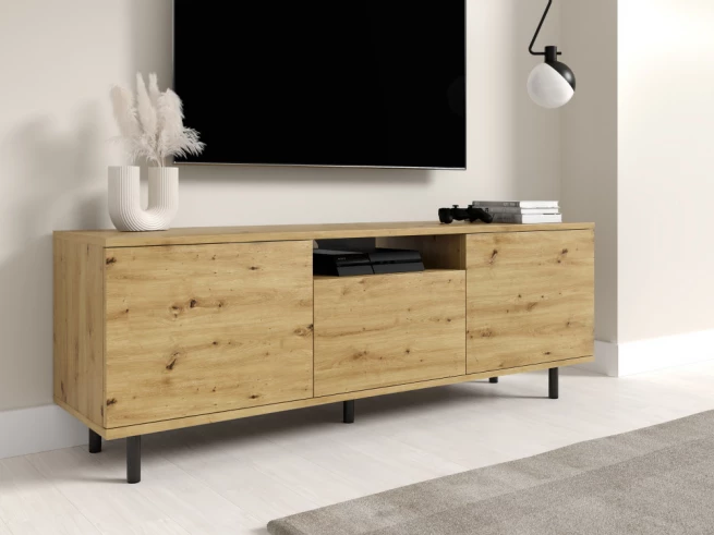 TV skříňka Log 150 dub srtisan - kulaté kovové nohy