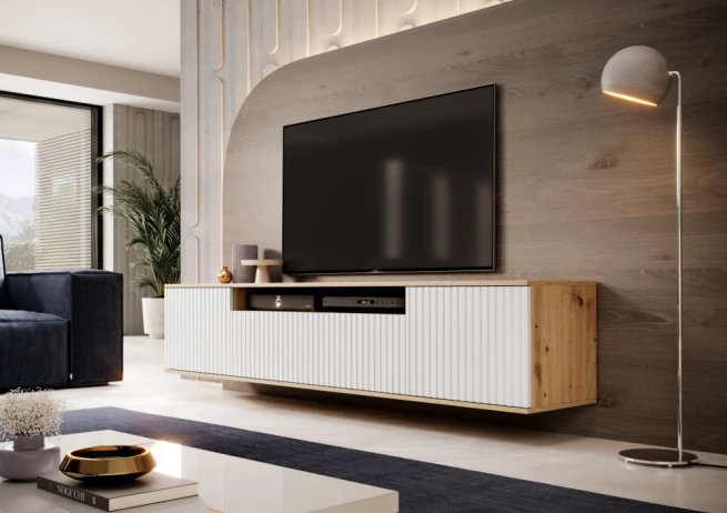 Závěsný TV stolek Agne 200 dub artisan / bílá